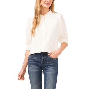 CeCe Elbow Sleeve Open Collar Blouse Ivory Size S